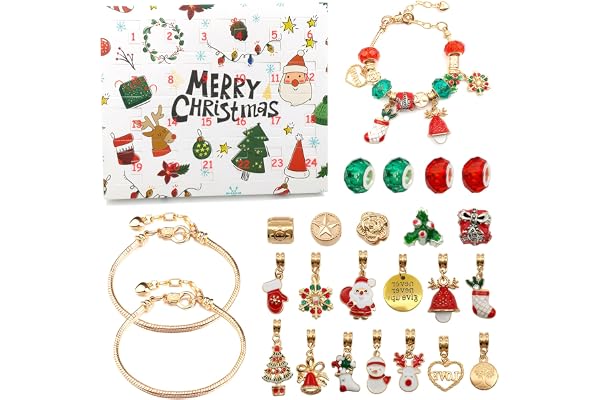 Adventskalenderarmband, adventskalender armband 24 dagar jul nedräkning berlock guld gör-det-själv legering jul för barn, flickor, tonåringar