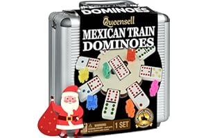 Queensell Mexican Train Dominoes Set Adults Tile Board Game - Dominos Set Classic Board Games - Double 12 Dominoes Set Family Games - Domino Set 91 Tiles Aluminum Case