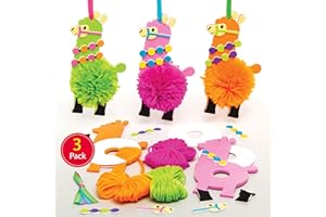 Baker Ross Lovely Llama Pom Pom Kits, Creative Art and Craft Supplies for Kids to Make and Decorate (3 Pack),AT472
