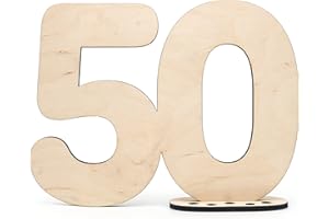 HAGEFOL Gästebuch Holz Deko Schild Zahl 50 - zum selbst beschriften als Geschenk mit Ständer und Geburtstagskerzenhalter - für 50 Geburtstag Deko, 50 Jahre Jubiläum oder Hochzeit