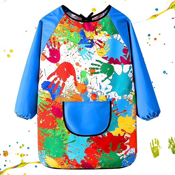 Blouse Protection Enfant 2 Tabliers De Peinture Enfant Natuce - Manches Longues Avec Poches - 3-7 Ans - Imperméables Tablier Imperméable école