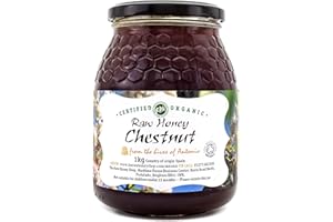 THE RAW HONEY SHOP RAW NATURAL HIVE PRODUCTS Antonio's Pure Natural Raw Certified Organic Chestnut Honey 1kg, Antioxidant & Mineral Rich, Unpasteurised Unfiltered Unheated Bee Honey Jar, Single Origin, The Raw Honey Shop