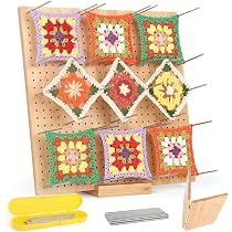 Granny Square, Tavola di Blocco Pieghevole in Bambù per Uncinetto, Tenditore Granny Square Con 20 Perni in Acciaio e Base