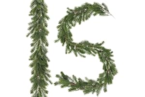 ROLLWAY 2 Stück Tannengirlande Künstlich wie echt, 195cm Künstliche Tannengirlande Spritzguss Tannenzweige Girlande Tannen Weihnachtsgirlande Deko Weihnachten Tannengrün Winter für Treppe, Kamin,Tisch