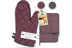 ‎LEFUNDA LEFUNDA® Ofenhandschuhe Topflappen 4er Set, Hitzebeständige Topfhandschuhe Baumwolle, Grillhandschuhe, Ofen Handschuhe zum Backen, Kochen, Grillen BBQ Kochhandschuhe Oven Mitts, Backhandschuhe (Rot)