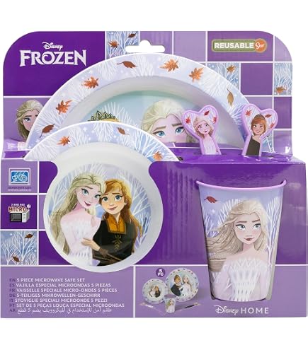 Set Vaisselle Enfant Frozen II 3 Pièces - Assiette, Bol Et Tasse 260ml Incassable (Forêt Bleue)