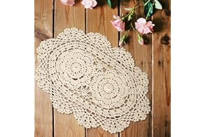 2 stycken spetsdukar, 25 x 35 cm runda virkade filtar, bomullsset beige bordstabletter, halkfria värmebeständiga filtar med hålmönster, för kök, matsal, byråer, bröllop, festdekoration