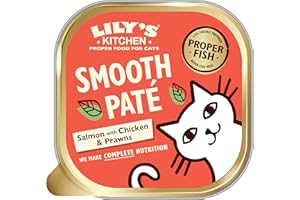 Lily's Kitchen Mangime umido per gatti adulti, vaschetta di salmone con pollo e paté di gamberetti, ricetta senza cereali 19 x 85g