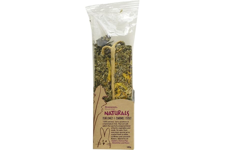 Rosewood Naturals Sunflower & Chamomile Sticks, Small Animal Treat for Rabbits, Guinea Pigs, Chinchillas, Degus, Hamsters, Gerbils, Mice and Rats, 140g