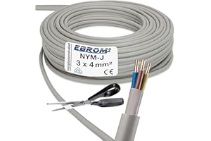 EBROM NYM-J 3x4 mm² - Mantelleitung - Installationskabel - Feuchtraumkabel - grau - Auswahl in 1 Meter Schritten - Meterware auf den Meter genau - Ihre Auswahl: NYM-J 3x4 mm2, Länge: 10 Meter