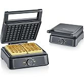 SEVERIN Belgian waffle iron, PFA-free ceramic coating, with indicator light, practical cable winder, 1600 W, black/stainless