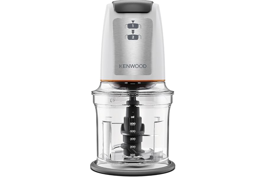 Kenwood Chopper CHP61.100WH, 500W Power, 0.5L Bowl, 2 Speeds, Four Blade System, Non-Slip Ring for Stability of the Chopper, Dishwasher Safe, White/SIlver