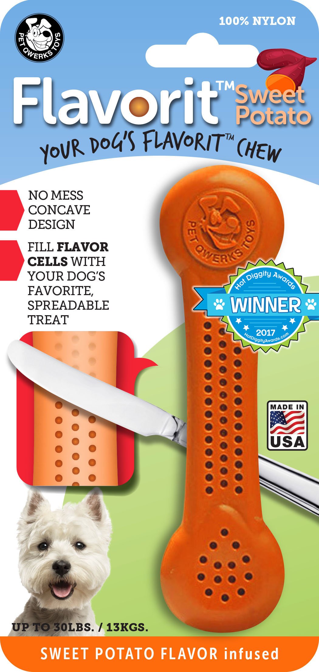 Pet Qwerks Flavorit -Sweet Potato Flavored Nylon Bone for Aggressive Chewers (Made in the USA)