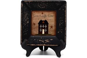 CVHOMEDECO. Primitives Country House Decorative Plate with Rack Square Display Wooden Plate Home and Office Décor Art, 6 X 6 Inch