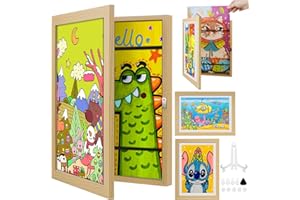 nuyikaso 1 Stück Bilderrahmen Kinderzeichnungen A4 Kinder Kunstrahmen Frontöffnung für 150 Bilder Aufklappbar Befüllbar für Kunstprojekte Schule Zuhause Holz