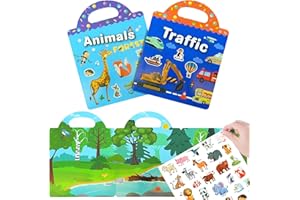 AYESY Libro adesivo riutilizzabile 3D gonfio, trasporto+animali, adesivi da viaggio e giocattolo educativo per l'apprendimento sensoriale, regalo di compleanno per ragazze e ragazzi (3-6 anni)