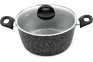 Blackmoor 66130 Classic 24cm Stock Pot with Tempered Glass Lid / 5-Litre Capacity/Non-Stick Coating/Cool Touch Handles/Suitable for Induction, Gas & Electric Hobs/Black Colour