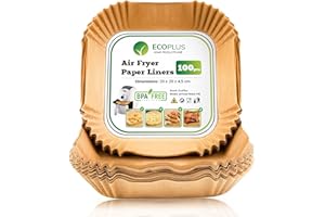 FRALECOPLUS ECOPLUS Carta forno Quadrata per friggitrice ad aria 100 pezzi, BPA Free 20 cm x 20 cm, Antiaderente e Compatibile con tutti i modelli - Per una cottura sana