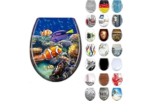 LARS360 Toilettendeckel WC Sitz mit Absenkautomatik, Toilettendeckel aus Antibakteriellem Duroplast, Antistatisch, Doppelte Absenkautomatik Für Meisten Klodeckel Hänge WC, 45 x 38cm (Unterwasserwelt)