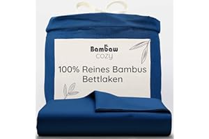 ‎BAMBAW Bambaw Bambus Betttuch ohne Gummizug 180x290 cm, weiche Betttücher ohne Gummizug, atmungsaktive Bettwäsche Anti Schwitzen, Bettwäsche kühlend Sommer, Bettlaken Bambus Viskose (Marineblau)