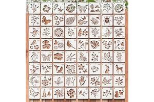 PABBYEEY 64 Stück Schablonen Set 7.6x7.6cm – Wiederverwendbare Malschablonen für DIY, Möbel, Holz, Boden, Scrapbooking, Textilgestaltung & Handwerk – Kunststoff Zeichenschablonen mit Blumen, Blättern & Tieren