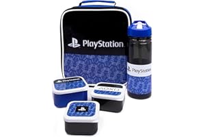 Playstation Lunch Bag Set | 5-teiliges Schulmittagessen-Set mit BPA-freier Trinkflasche und Snack-Töpfen | Controller-Abenteuer für Kinder | Game On in Schwarz und Blau | Komplettes Set