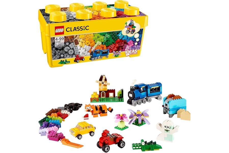 LEGO Classic Creative Brick Box Medium Set for Building Flowers, Car, Train, Airplane and Animals Toy for Children and Girls 4 Years and Older, Creative Ideas Container, Gift Idea 10696