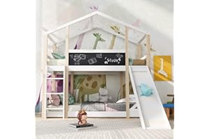 JiaOyu Cama infantil litera 90 x 200 cm para 2 niños, cama infantil con tobogán y escalera, cama doble con protección anticaída y somier de listones, cama funcional litera (blanco)