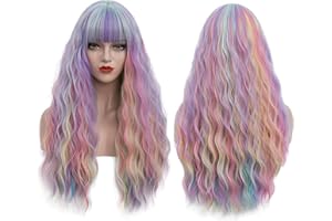‎MILDISO Perücke Bunt Damen Lang Locken Perücken mit pony Natürlich Wig für Frauen Alltag Anime Kostümparty Halloween Karneval Perucken 001T