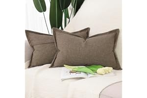 Madizz Lot de 2 Doux Housses de Coussin en Lin avec Bordure Large Décoratif Coussin Couvre Style De Luxe pour canapé de Chambre Marron 30x50 cm