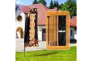 QSUM Kebab, bandiera pubblicitaria con piume, 2,1 m, con kit di asta, colore: nero
