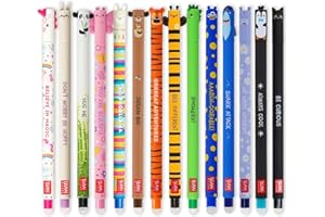 ‎LEGAMI LEGAMI Set mit 14 radierbaren Gelstiften mit thermoempfindlicher Radiertinte, verschiedene Tintenfarben und Schaftdesigns, 0,7 mm Spitze, Tiermotive