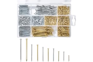 QH-SHOP Chiodi Legno 1000 Pezzi Hardware Assortimento di Chiodi Ottone Testa Tonda Zincati 12mm 25mm 38mm 30mm 20mm 50mm Set di Chiodi per la Lavorazione del Legno e Appendere Quadri