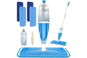 Microfibre Spray Wet Mops with 4x Washable Pads - EXEGO Dust Dry Mop for Hard Floors Wood Floor Flat Mop with Spray for Tile Vinyl Laminate Wood Ceramic Hardwood Floors Cleaning