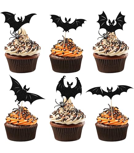 14 Stück Halloween Cupcake Topper – Mit Kürbis, Geist, Fledermaus Motiv, Bambus-Spieße, Zum Selbstbasteln Für Gruselpartys