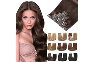 EINbeauty Extension Cheveux Naturel Clip, 7pcs 120g 50cm Invisible Rajout Cheveux Clip Naturel Brun Foncé Extension Cheveux(20Inch,2#)