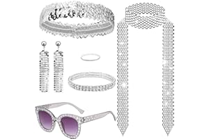 HEAWAA 7 Pièces Deguisement Disco des Années 1970, d'Accessoires de Disco Lunette Bandeau Bracelet Collier Anneaux Boucles d'oreilles Écharpe pour Femmes Fête d'anniversaire Annee 70 80