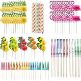 120 Pieces Cocktail Decoration, Cocktail Umbrella, Paper Straws, Firework Sticks, Flamingo Sticks, for Summer Parties, Bar De