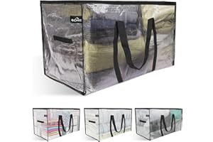 BCHEE 4 Pack Heavy Duty Oversize Extra Large Storage Bag, Strongest Wrap Around Handles, 75 Cms Long, Dual Zips, Water Resistant Moving Bag, Clothes Storage, Packing, Sports Kit, UK Business, (Clear 4 Pack)