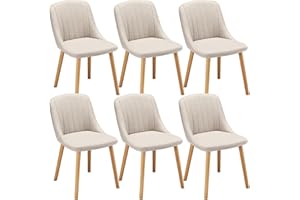 Goeurvant Lot de 6 Chaise Beige Salle a Manger Pieds Bois Chaises de Salon Chaises de Cuisine en Polyester avec Dossier pour Salon