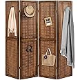 COSTWAY 4 Panel Folding Room Divider with Pegboard Display, Wooden Wall Privacy Screen Protector, Home Living Room Bedroom Hinged Paravent Partition Separator (Brown, 160 x 170cm)