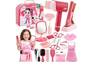 Toylink Set Peluquería Niña con Secador de Pelo, Plancha, Espejo, Peines, Tijeras, Rulos y Maletín de Belleza, Juguetes Simulación, Regalo para Niñas 3 4 5 6 7 8 Años