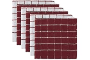 DII Strofinacci da cucina in spugna 100% cotone, lavabili in lavatrice, ultra assorbenti, per tutti i giorni, 30,5 x 30,5 cm, motivo a pannelli, set da 6 pezzi, colore: vino