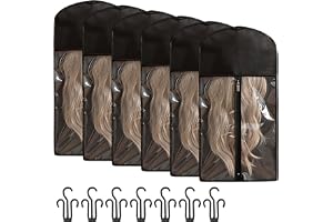 SHIQUAN 6 styck perukförvaringsväska, perukförvaring med upphängning, reseshårförlängning förvaring, peruktillbehör, förvaring för peruker (29 x 60 cm)