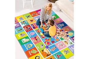 DINSUMRUG Kids Rug for Playroom, Baby Playmat with Alphabet, Month, Weather, Week and Shapes ABC Educational Rug, Play Carpet for Bedroom Classroom (150X100 CM, Weather)