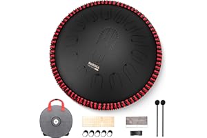 MOOZICA 15 Inch Steel Handpan Tongue Drum - 15 Notes in C Major 440hz Tongue Drum with Octave Overtone Design - Professional Percussion Instrument with Carrying Bag (Black, 440hz)