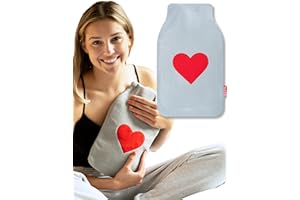 soxo Plush Hot Water Bottle Cover Hand Warmer Neck Period Back Pain Relief Kids Hot-Water Bottles Gray with Red Heart