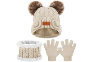 Huiguli Conjunto de Gorro Bufanda y Guantes Niños, Térmico Niñas Beanie Gorro Bufanda Guantes Set, 3 in 1 Invierno Conjunto de Guantes de Bufanda de Gorro para Niños Niñas 1-5 Años