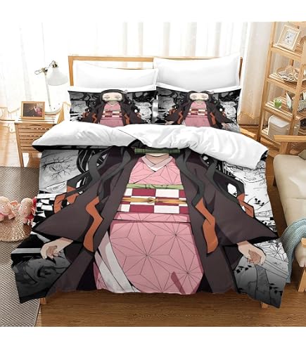 Parure De Lit Demon Slayer Imprimée 3D - Set 3 Pièces (housse Couette + Taies) - Microfibre Super Douce - Taille King 220x240 Cm