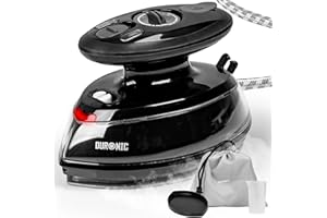 Duronic SI3 BK Mini Ferro da Stiro, Ferro da viaggio a vapore 400W, Serbatoio 35ml, Steamer portatile con base d’appoggio e borsello da viaggio, Per lavori di cucito, quilting, Nero